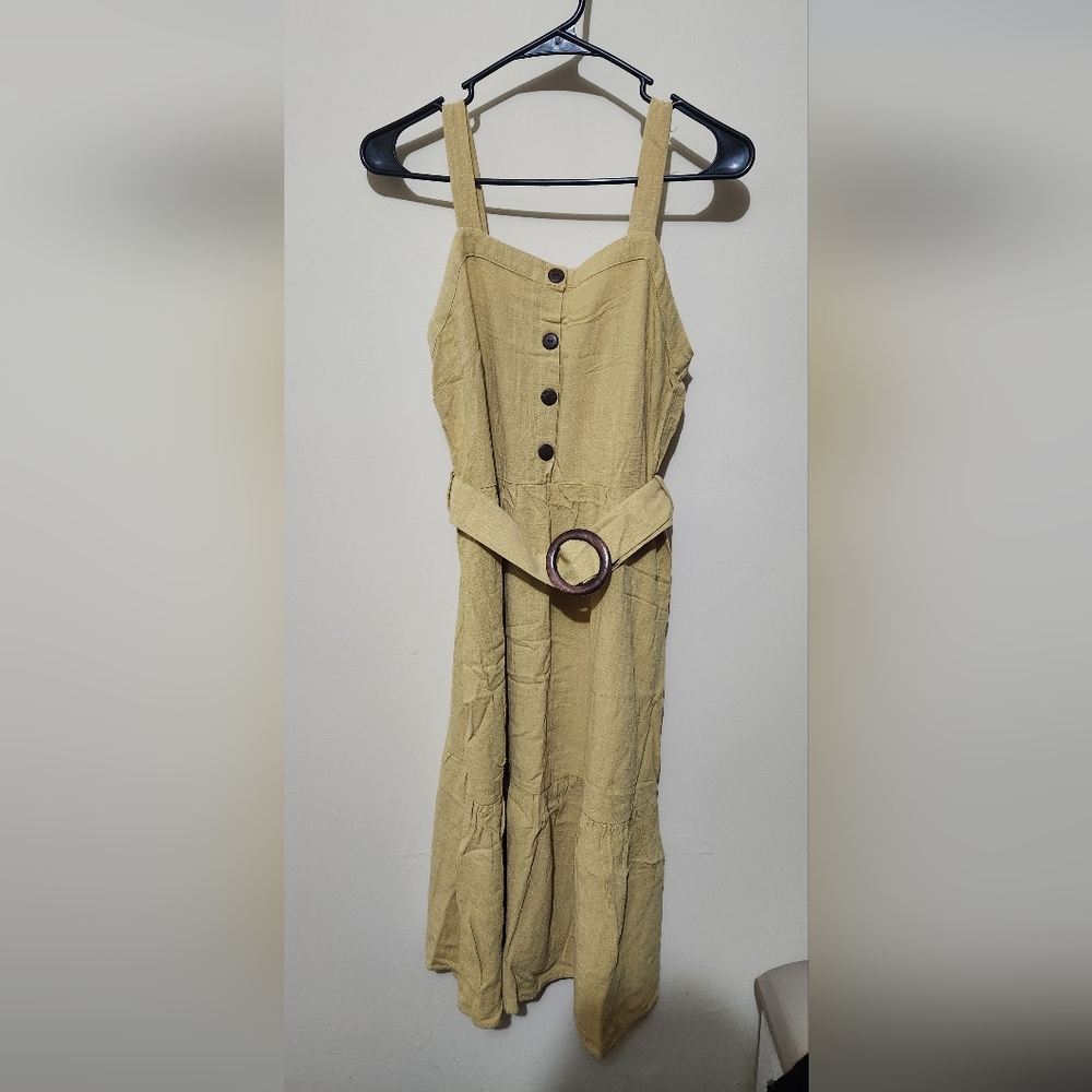 Elegant Beige Button-Front Midi Dress